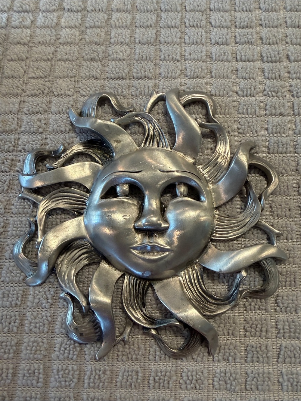 Decorative Silver Sun Face Wall Sculpture